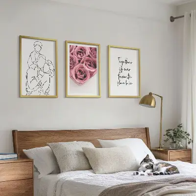 Set di 3 quadri con mazzi di rose disegnati a mano per la famiglia