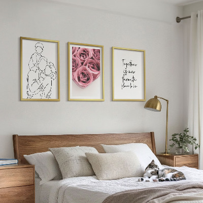 Set di 3 quadri Mazzi di rose disegnati a mano per la famiglia
