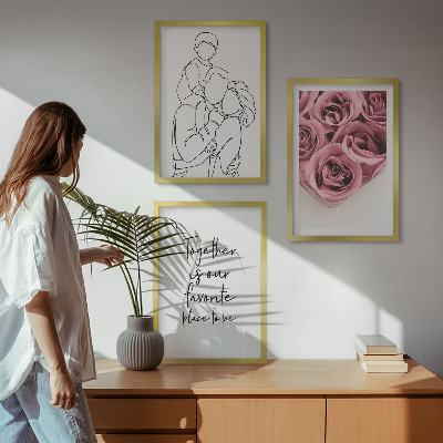Set di 3 quadri Mazzi di rose disegnati a mano per la famiglia