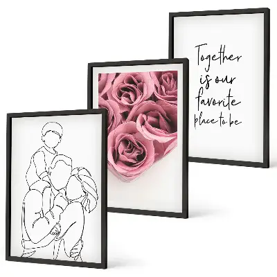 Set di 3 quadri con mazzi di rose disegnati a mano per la famiglia