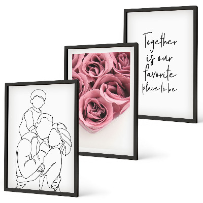 Set di 3 quadri Mazzi di rose disegnati a mano per la famiglia