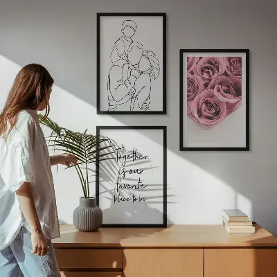 Set di 3 quadri con mazzi di rose disegnati a mano per la famiglia