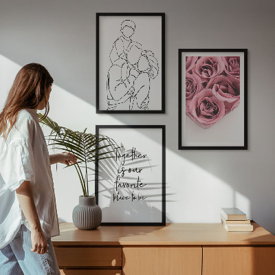 Set di 3 quadri Mazzi di rose disegnati a mano per la famiglia