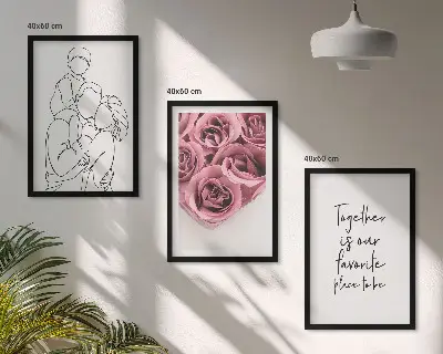 Set di 3 quadri con mazzi di rose disegnati a mano per la famiglia