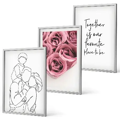 Set di 3 quadri con mazzi di rose disegnati a mano per la famiglia