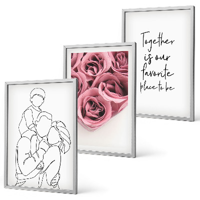 Set di 3 quadri Mazzi di rose disegnati a mano per la famiglia