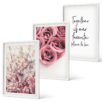 Composizione di quadri Mazzi di fiori di rose con una scritta