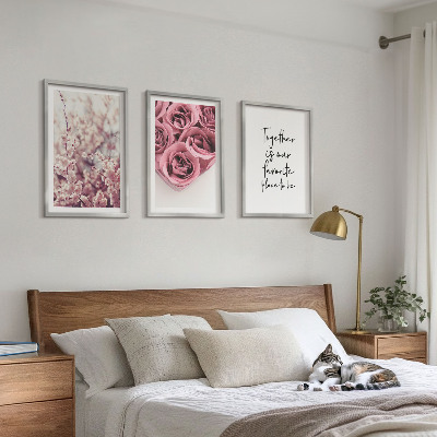 Composizione di quadri Mazzi di fiori di rose con una scritta