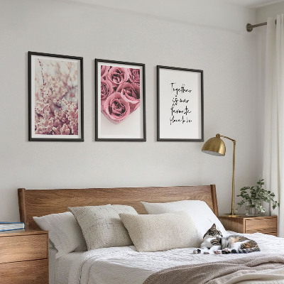 Composizione di quadri Mazzi di fiori di rose con una scritta