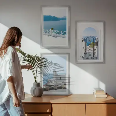 Composizione di quadri con edifici del Mar Bianco in Grecia