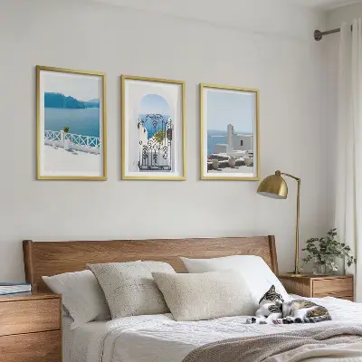 Composizione di quadri con edifici del Mar Bianco in Grecia