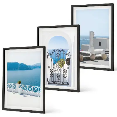 Composizione di quadri con edifici del Mar Bianco in Grecia