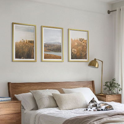 Set di 3 quadri Paesaggi prati montagne lago