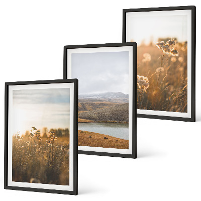 Set di 3 quadri Paesaggi prati montagne lago