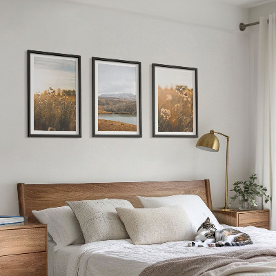 Set di 3 quadri Paesaggi prati montagne lago