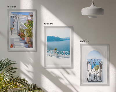 Set di 3 quadri Scale bianche piante porta sul mare