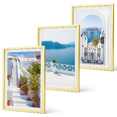 Set di 3 quadri Scale bianche piante porta sul mare
