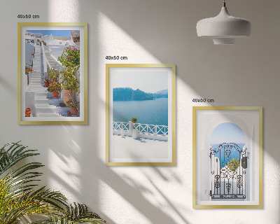 Set di 3 quadri Scale bianche piante porta sul mare