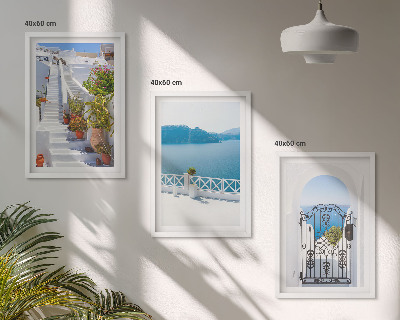 Set di 3 quadri Scale bianche piante porta sul mare