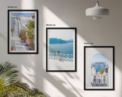 Set di 3 quadri Scale bianche piante porta sul mare