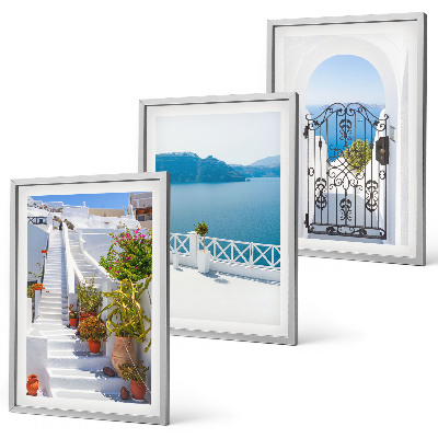 Set di 3 quadri Scale bianche piante porta sul mare