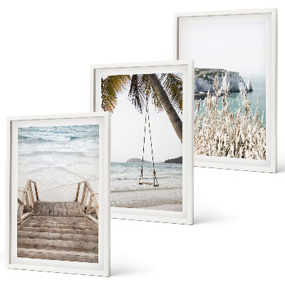Set di quadri incorniciati Altalena con scale di legno sulla spiaggia