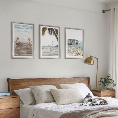Set di quadri incorniciati Altalena con scale di legno sulla spiaggia