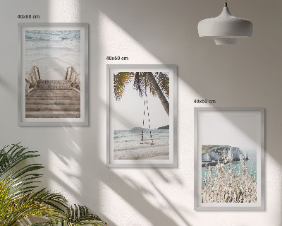 Set di quadri incorniciati Altalena con scale di legno sulla spiaggia