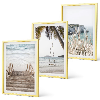 Set di quadri incorniciati Altalena con scale di legno sulla spiaggia