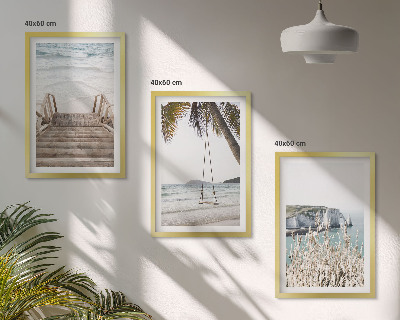 Set di quadri incorniciati Altalena con scale di legno sulla spiaggia