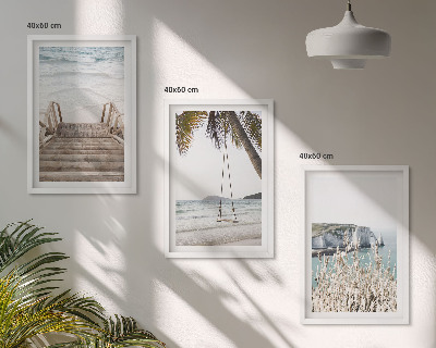 Set di quadri incorniciati Altalena con scale di legno sulla spiaggia