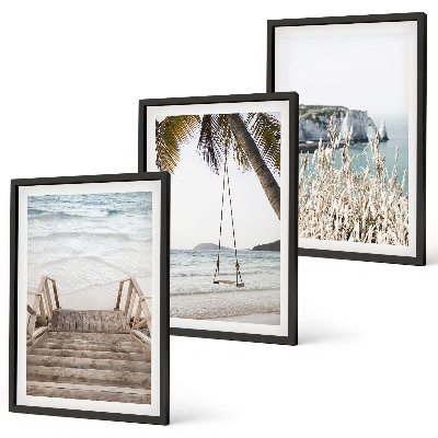 Set di quadri incorniciati Altalena con scale di legno sulla spiaggia