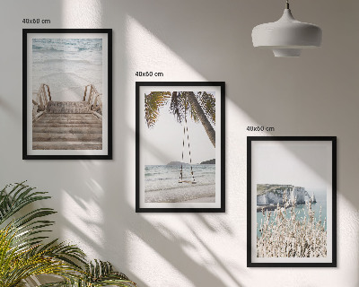 Set di quadri incorniciati Altalena con scale di legno sulla spiaggia