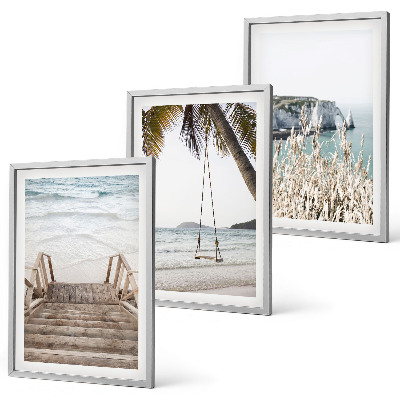 Set di quadri incorniciati Altalena con scale di legno sulla spiaggia