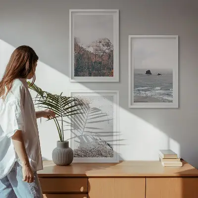 Set di 3 quadri raffiguranti montagne, nuvole, mare e paesaggi naturali con sabbia