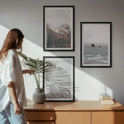 Set di 3 quadri raffiguranti montagne, nuvole, mare e paesaggi naturali con sabbia