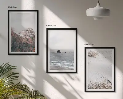 Set di 3 quadri raffiguranti montagne, nuvole, mare e paesaggi naturali con sabbia