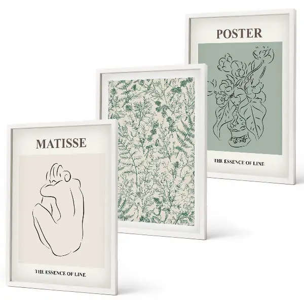 Set di 3 quadri con motivi minimalisti e vegetali a linee