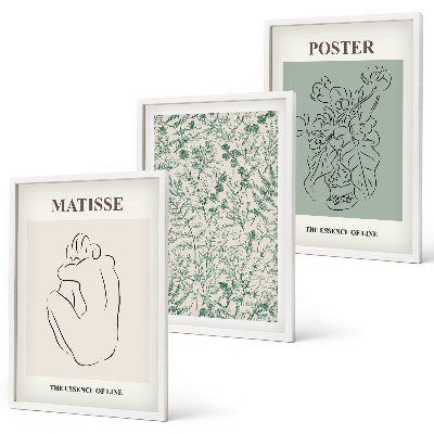 Set di 3 quadri Linee, motivi vegetali, minimalismo