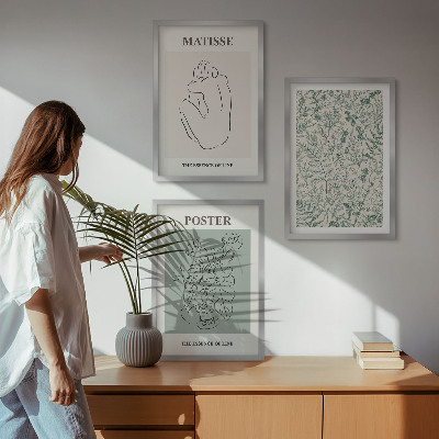 Set di 3 quadri Linee, motivi vegetali, minimalismo