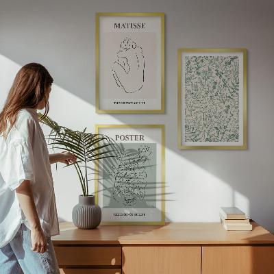 Set di 3 quadri Linee, motivi vegetali, minimalismo