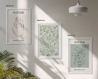 Set di 3 quadri con motivi minimalisti e vegetali a linee