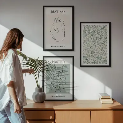 Set di 3 quadri con motivi minimalisti e vegetali a linee