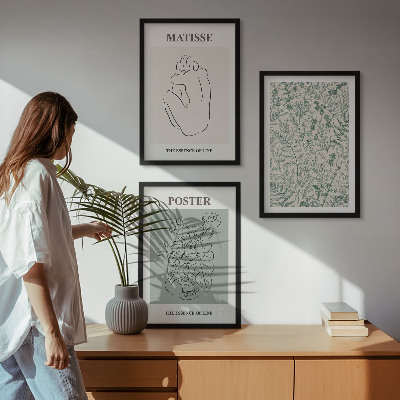 Set di 3 quadri Linee, motivi vegetali, minimalismo