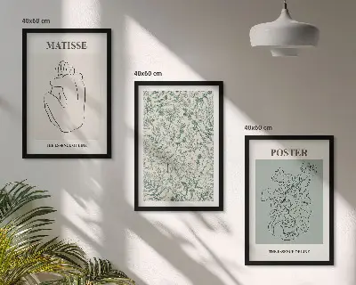 Set di 3 quadri con motivi minimalisti e vegetali a linee