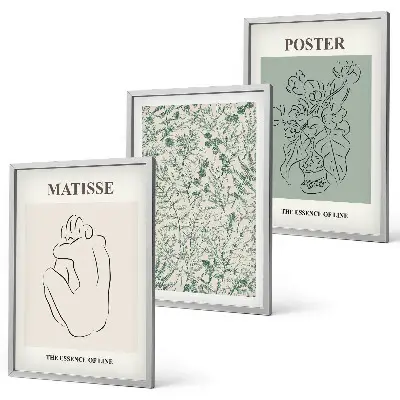 Set di 3 quadri con motivi minimalisti e vegetali a linee