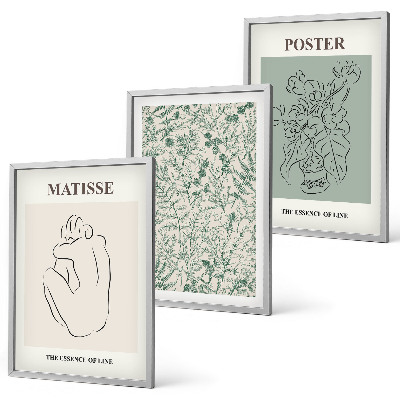 Set di 3 quadri Linee, motivi vegetali, minimalismo