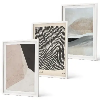 Set di quadri incorniciati con motivi astratti nelle tonalità del beige e del grigio
