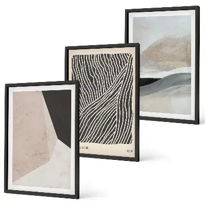 Set di quadri incorniciati con motivi astratti nelle tonalità del beige e del grigio