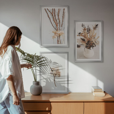 Set di 3 quadri rami di fiori minimalisti